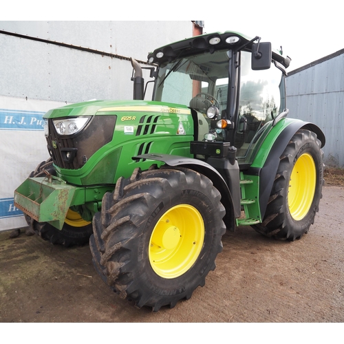 John Deere 6125R Vario tractor. 2014. 2250 hours. Electric spool valves. Front weight carrier. Fitted with 540 front tyres & 600-38 rear tyres. Excellent condition and ready for work. Reg. VX14 DSY