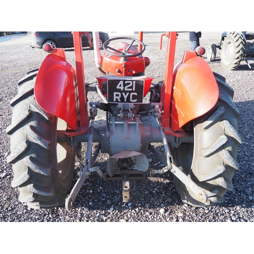 482 - Massey Ferguson 35 tractor. 1962. Runs and drives. 3 Cylinder. C/w Good tyres and roll frame. Has do... 