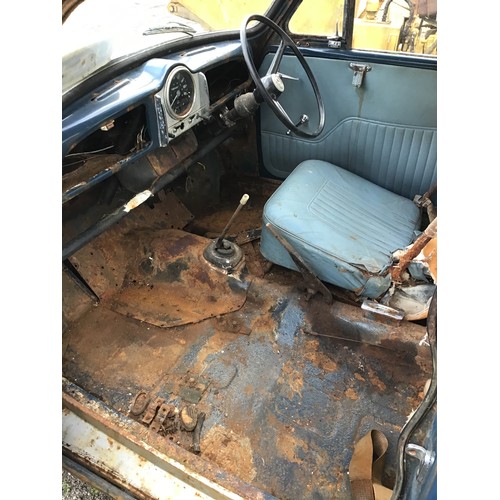 413 - Morris Minor 1000. Runner with good gearbox. Needs battery. No front seat. Reg HGL 857H. V5