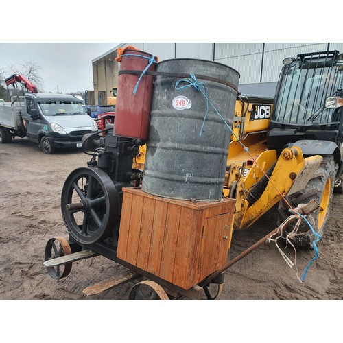 349 - Lister stationary engine on wheels. Runs but has a cracked block