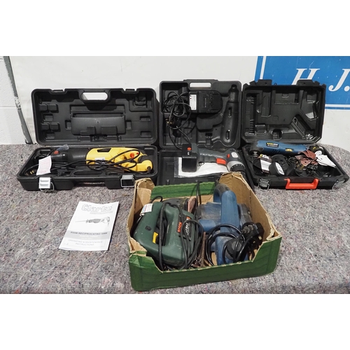 653 - Assorted power tools to include reciprocating saw and drill