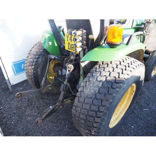 1399 - John Deere compact tractor. Runs and drives. Reg. Y446 DRR. Keys in office