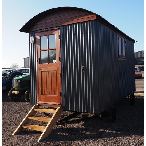 1400 - Shepherds hut 4.2 x 2.2m. Steel box section with turntable. Drawbar with tow hitch.  Fully insulated... 