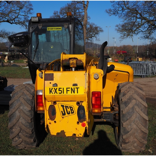 1447 - JCB 530-70 telehandler. 2001. 3349 hours showing. Runs and drives. Reg KX51 FNT. Keys in office