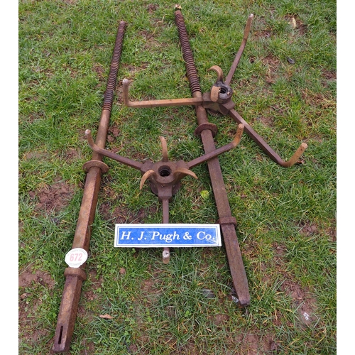 672 - Cast iron cider press parts