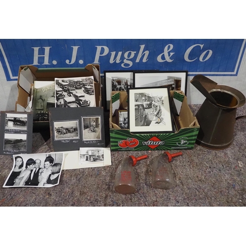 109 - Old car photos to include Sterling Moss and oil pourer etc