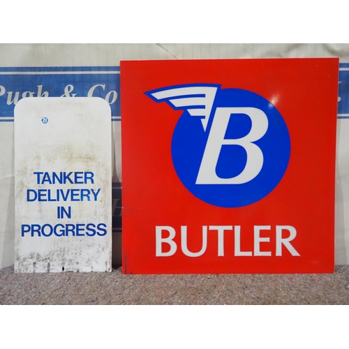 135 - Perspex sign - Butler fuels and Tin sign - Tanker delivery in progress