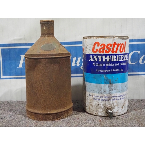 165 - Castrol pyramid 5 gallon oil can and Castrol anti-freeze 5 gallon can