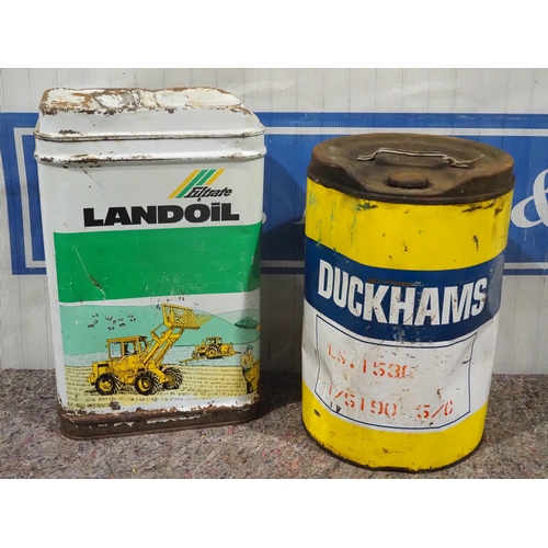 166 - 2 - 5 Gallon oil cans Duckhams and Landoil