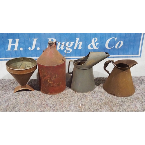 168 - Royal Daylight oil can and 3 oil pourers