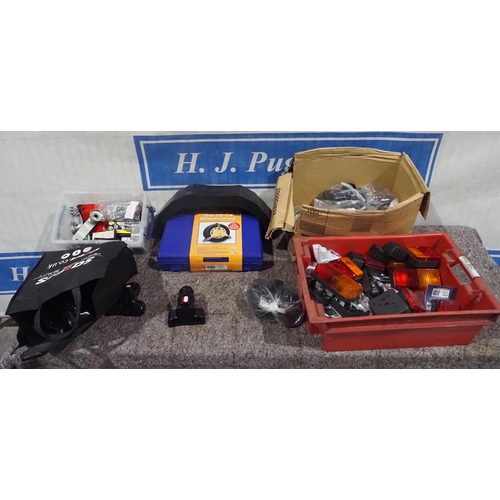 214 - Wheel clamp, tow ball covers, trailer lights etc