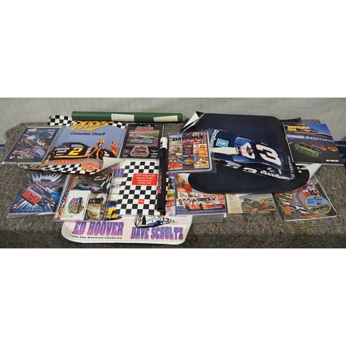 86 - Selection of Nascar books, programmes with patches and posters 1994-2000