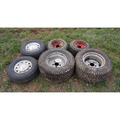 202 - 4 Ride on mower wheels and tyres and 2 others