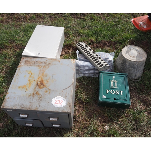 232 - Post box, galvanised items, etc.