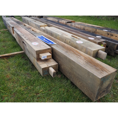 1005 - Machined oak beams average 3.9m x 195mm x 245mm - 2