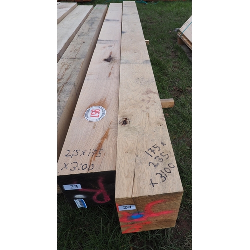 957 - Oak beams average 3.1m x 175mm x 235mm - 2