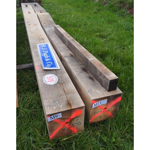 979 - Machined oak beams 3.2m x 170mm x 170mm - 2