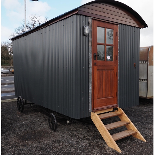 642 - Shepherds hut 4.2 x 2.2m. Steel box section with turntable. Drawbar with tow hitch.  Fully insulated... 