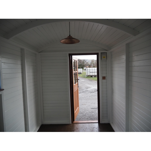 642 - Shepherds hut 4.2 x 2.2m. Steel box section with turntable. Drawbar with tow hitch.  Fully insulated... 