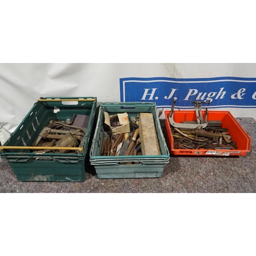 360 - 3 Boxes of assorted hand tools to include clamps, files etc.