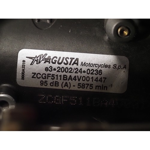 852 - MV Agusta F4 1000, 2004, 998cc.
Frame no. ZCGF511BA4V001447
Engine no. F5A400359
Runs and rides but ... 