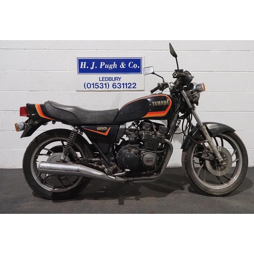 858 - Yamaha XJ550 motorcycle. 1981. 528cc.
Frame No. 4V8000216Z.
Engine No. 4V82162.
Needs recommissionin... 