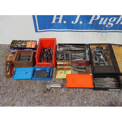 633 - Assorted engineering tools to include drill bits, micrometers, tap and dies etc.