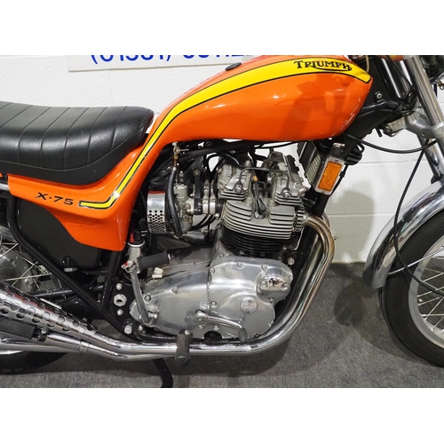 828 - Triumph Hurricane X75 motorcycle, 1973. 744cc.
Frame no. TRX75PH01438
Engine no. TRX75PH01438
Runs a... 