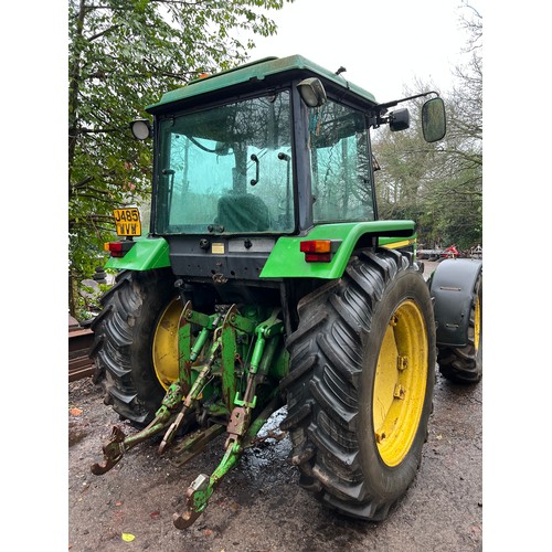 479 - John Deere 3650 tractor. 1991. Runs and drives. Fitted with underslung front weights. Reg J485 WVW