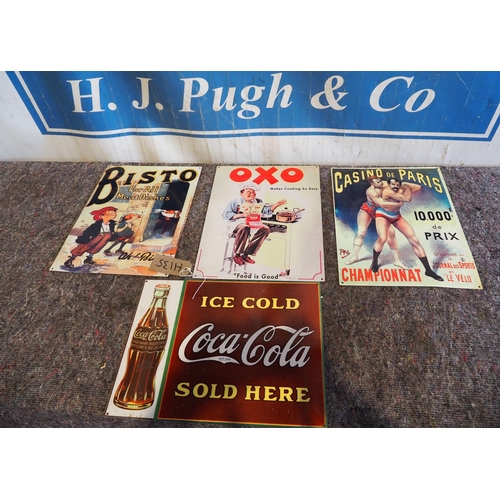 614 - Assorted modern tin signs inc OXO and Bisto