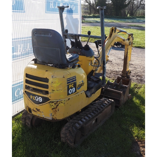 1312 - Komatsu PC09 utility digger with 4 buckets. Key in office