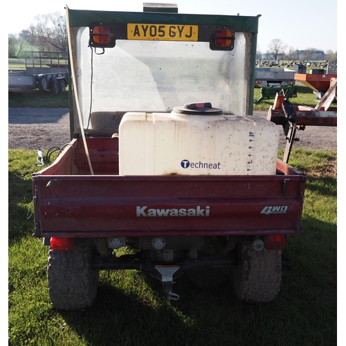 1396 - Kawasaki 4WD mule. Runs and drives. 1600 hours. Reg. AY05 GYJ. Key in office V5 to follow