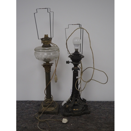 107 - 2 Brass column table lamps