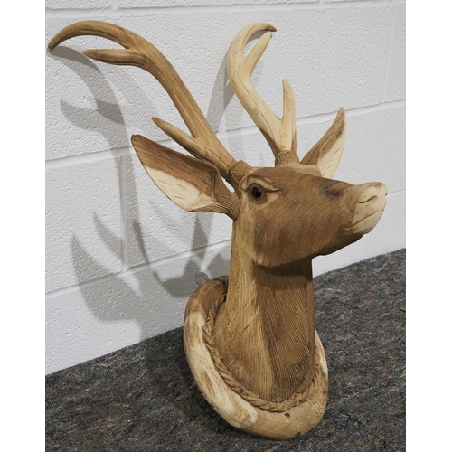 315 - Wooden carved wall mounted stag head 26