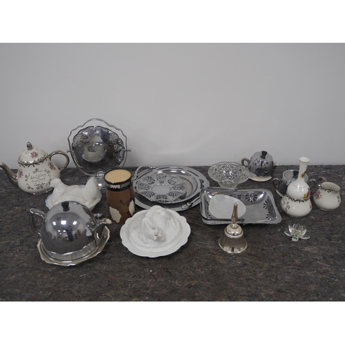 322 - Quantity of assorted silverware and china to include teapots, dishes etc.