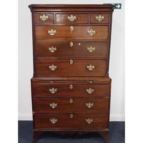 61 - Georgian mahogany chest on chest with brushing slide and brass drop handles 42