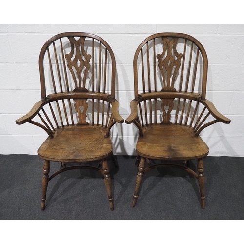 78 - Set of 2 oak Windsor armchairs with crinoline stretcher