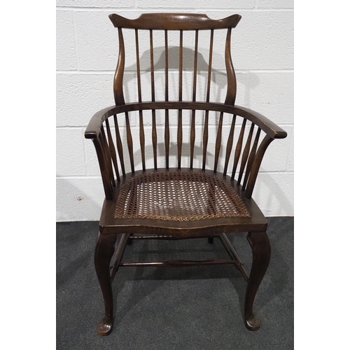 80 - Carved mahogany rush seated corner chair and mahogany arm chair with rush seat