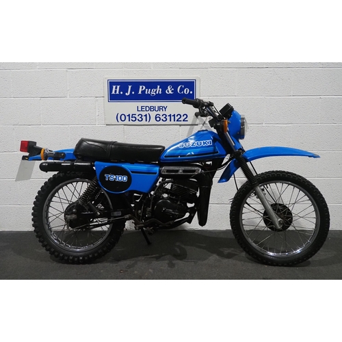 972 - Suzuki TS100 ERX motorcycle, 1980, 98cc.
Reg. CFM 401W. V5 and key