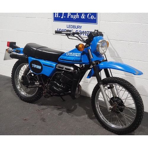 972 - Suzuki TS100 ERX motorcycle, 1980, 98cc.
Reg. CFM 401W. V5 and key