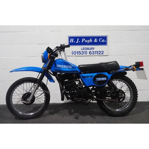 972 - Suzuki TS100 ERX motorcycle, 1980, 98cc.
Reg. CFM 401W. V5 and key