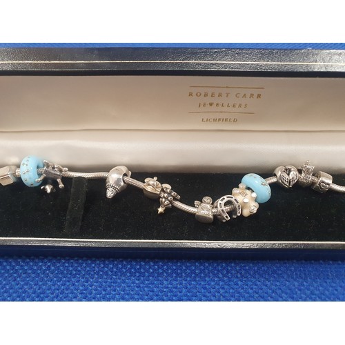 350 - Pandora silver charm bracelet in box