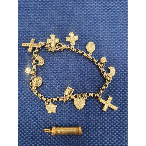 347 - Silver charm bracelet with a yellow metal charm