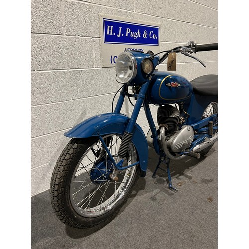 974 - DMW motorcycle. Believed 1954 model. 197 cc Villiers engine. Starts first kick. C/W old receipts and... 