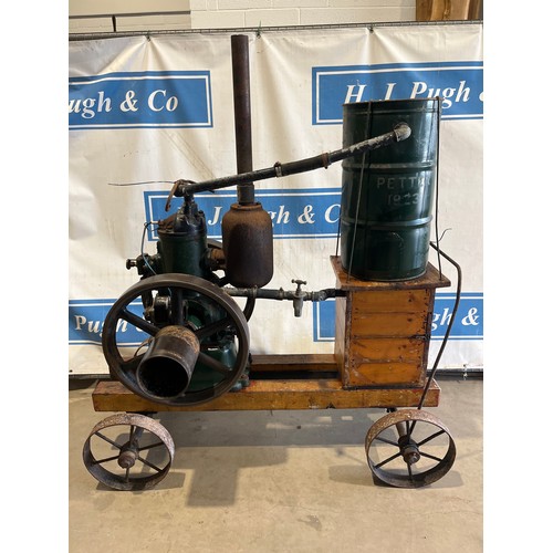 1434D - Petter 2 stroke oil engine on trolley 5hp. In good working order