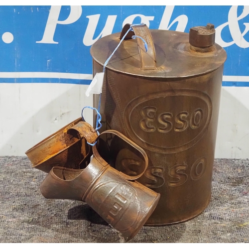 745 - Modern fuel can, oil pourer and funnel with Esso and Gulf logo