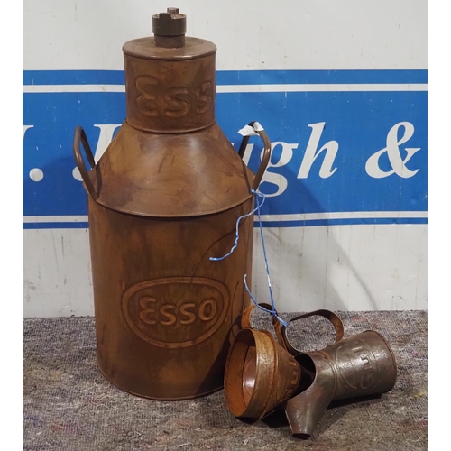 746 - Modern fuel can, oil pourer and funnel with Esso and Gulf logo