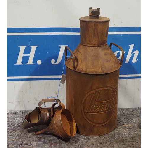 747 - Modern fuel can, oil pourer and funnel with Castrol and Gulf logo