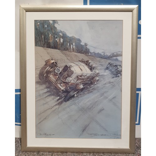 750 - Limited Edition framed print from the MG Car Club of an MG Tigress rounding the curved banking at Br... 