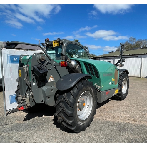 118 - Kramer KT357 Loadall. 2018. Runs and Drives. 3470 hours showing. Fitted with pick-up hitch. C/w pall... 